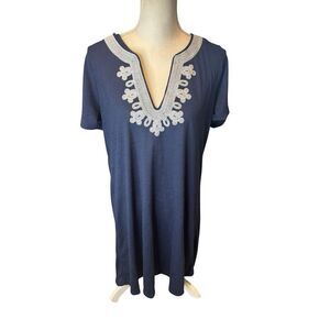 Lilly Pulitzer MAISY SWING T SHIRT DRESS True Navy Embroidered White XL Beachy